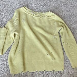 Lovers + Friends Light Yellow Distressed Sweater